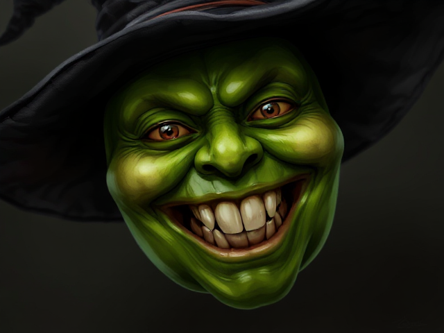 A Jalapeño Pepper smiling with human teeth and a witches hat.