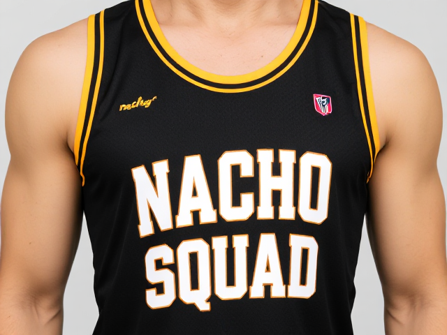 Black and gold singlet for a sports team called Nacho average squad