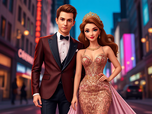 one male and one female cute cartoon characters for a wedding invitation