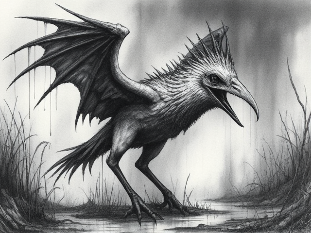 Ancient fantail bird beast with the powers of death