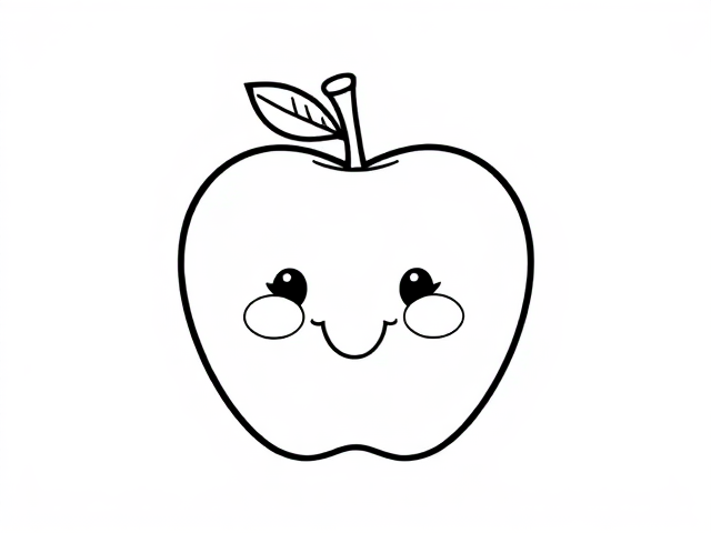 "Outline art for a cute little apple black and white for a simple coloring page featuring a friendly apple. Use only outlines in a clean and clear style, mandala style, suitable for children aged 2 to 4. The apple should have a basic, rounded shape with a cheerful expression to appear fun and approachable. Keep the design minimalistic for easy coloring, aiming for playful and inviting designs that capture the imagination of young children, with the goal of attracting kids."