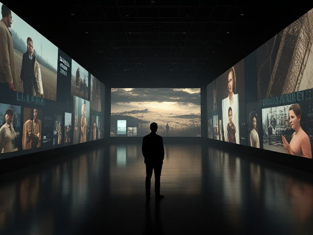 A lone figure standing in a large, dimly lit exhibition hall, the walls adorned with interactive digital displays showcasing nostalgic moments of the past. The atmosphere is thick with an air of wistful longing as soft, ambient lighting casts gentle shadows. The figure's posture conveys a sense of reflection and sorrow. Photorealistic detail captures the intricate textures of the displays and the subtle emotions on the figure's face. Camera angle is at eye level, capturing both the subject and background in perfect harmony.

Experiential Marketing, melancholy