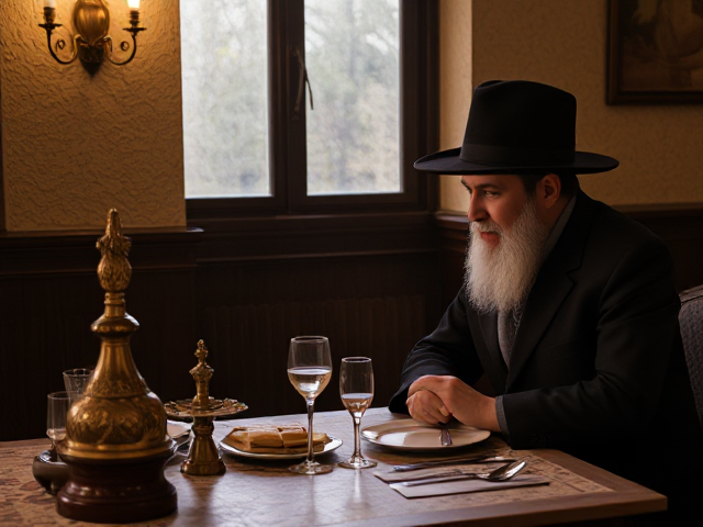 A jewish rabbi with jewish man by a table shabbs morning