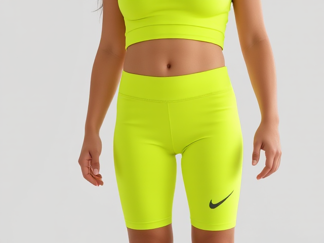 Small girl wearing lime green Nike pro Lycra shorts and sports crop top
