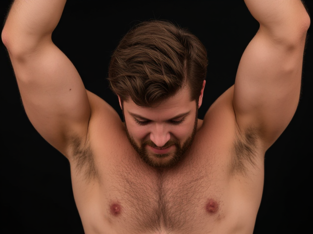 hairy man with hairy armpits with his arms raised