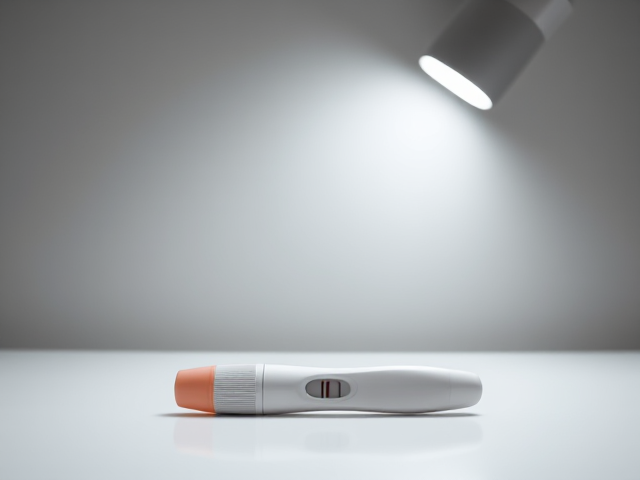 Positive pregnancy test on a white counter