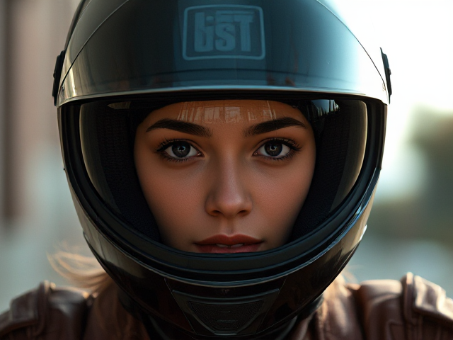 Tinted visor, biker with helmet on