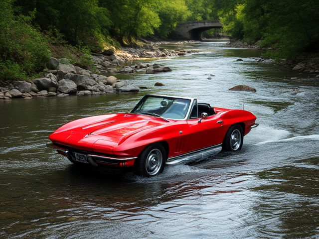 Corvette in river