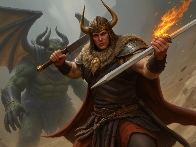 Make a fantasy portrait of a paladin fighting an orc