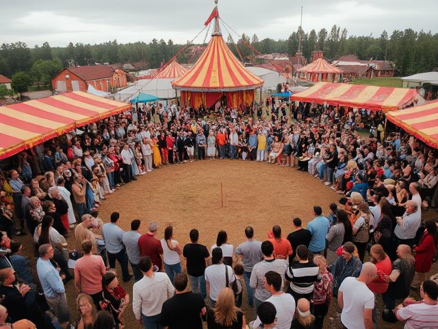 All the people around in a circle of a circus