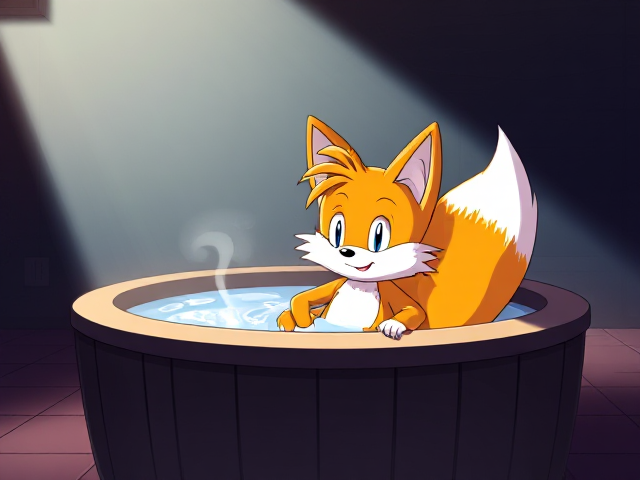 Tails the two tailed Fox , farting in a hot tub, SEGA Video Game