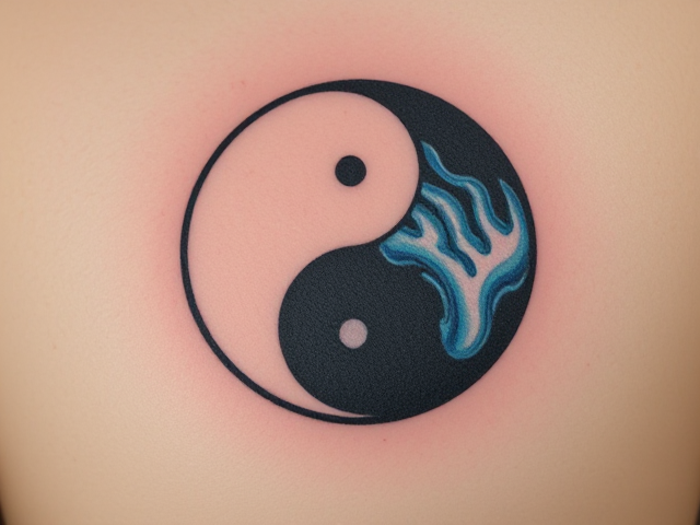 Tatouage ying yang avec 2 couleur différente