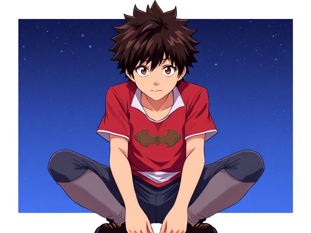 My hero academia oc front view sitting down leaning forward. Fluffy hair.