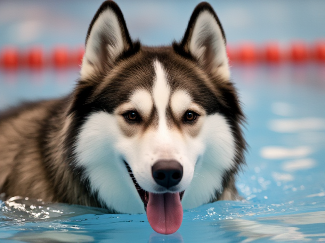 Alaskan malamute female Olympic swimmer