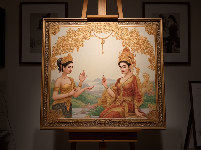 Thai culture, painting, on a stand with good lighting