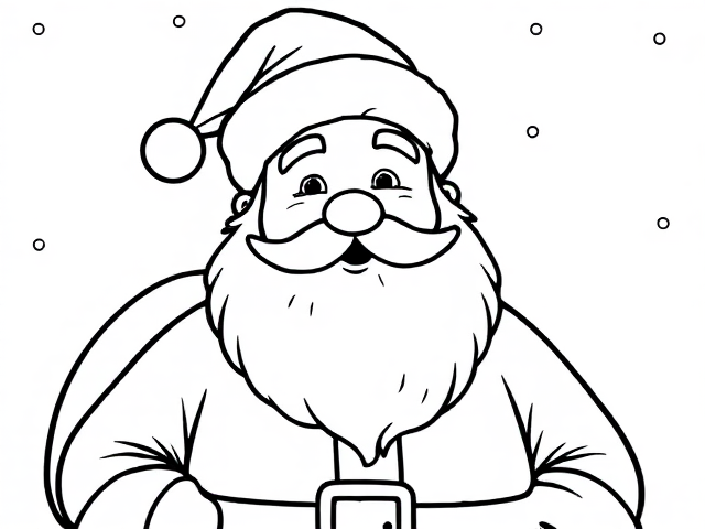 Santa Claus, Coloring Book, Thick Lines, Black and White, Coloring book, Cute, Simple