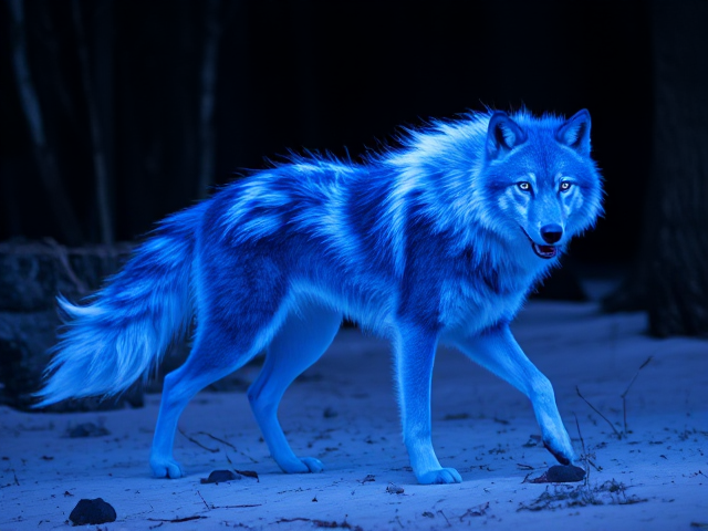 Azure flaming 9-tailed werewolf