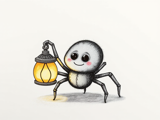 un dessin d'une petite araigné mignonne qui tient une jolie lanterne