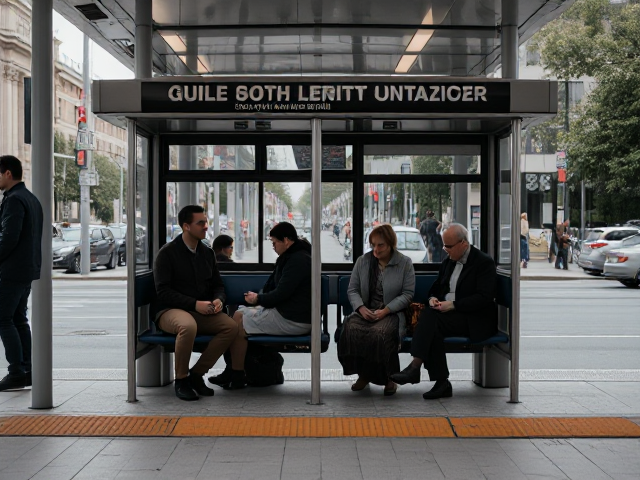 people sitting on bus stand