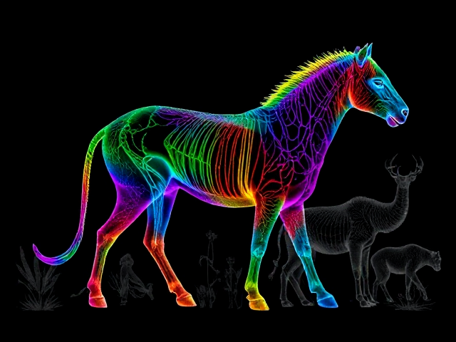 Rainbow animal kingdom black and xray side coloring of animals all around there bodies