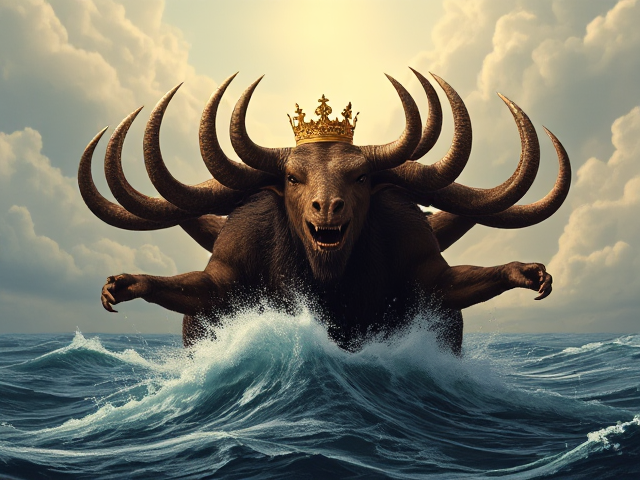 "And I saw a beast rising up out of the sea, having seven heads and ten horns, and upon his horns were ten diadems, and upon his heads the name of blasphemy."