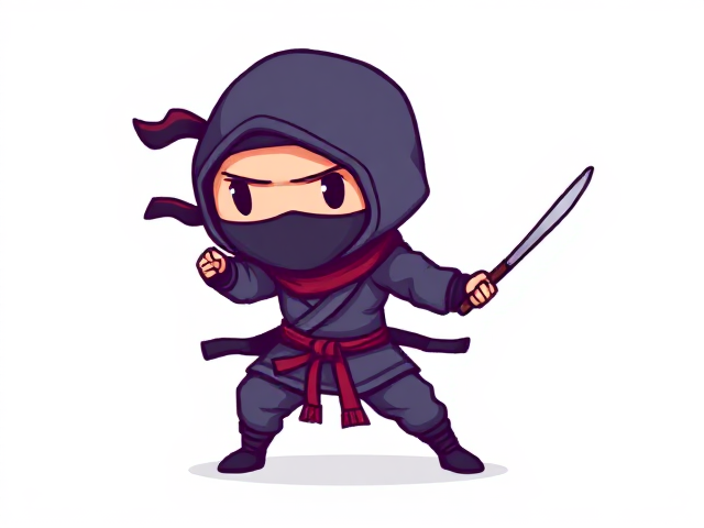 caroonish 8 bit ninja against a blank white background
