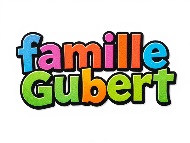 joil texte dans l'ambiance graffiti en relief et coloré avec ecrit en lettres grosses et stylisées " famille Gubert" sur fond blanc