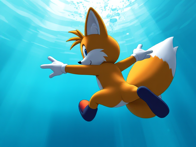 Tails the Two Tailed Anthropomorphic fox, swimming underwater, FARTING!, Sega Video Game character