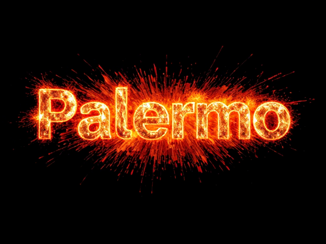 The word "Palermo" with cool explosion and fire effects on a black background