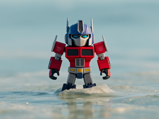 Lifelike Optimus prime rising from the ocean