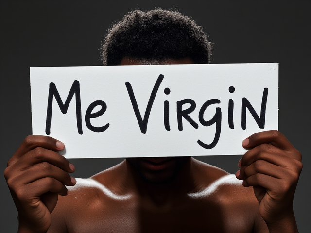a brown skin man crying holding up a sign that reads "Me Virgin".
He is handsome and devastated