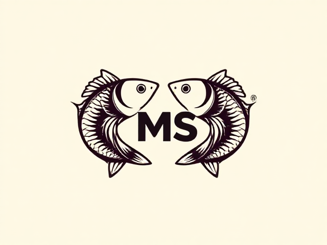 Minimalistic japanese themed logo with two fish and the letters "OMS" hidden within the fish, The letters "OMS" must be cleverly hidden into the fish