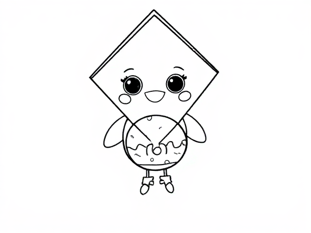 Create a simple black-and-white coloring page featuring a cute little kite designed in a sketch style. ensure  kite in full-body outline in a mandala style, use only outline ensuring it appears playful and approachable for young children aged 2 to 4. Design simple kite with basic, friendly features, emphasizing a round body incorporating . Include a friendly expression to enhance its inviting character.