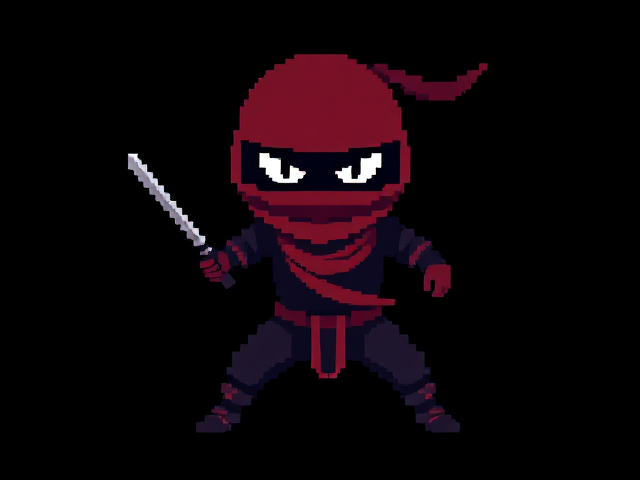 caroonish 8 bit ninja against a black background