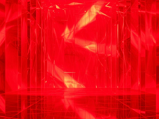 A three sided 3d red wall of holographic imagery