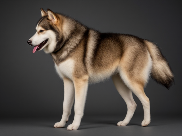 Anthropomorphic Alaskan malamute strong hips high-cut leotard