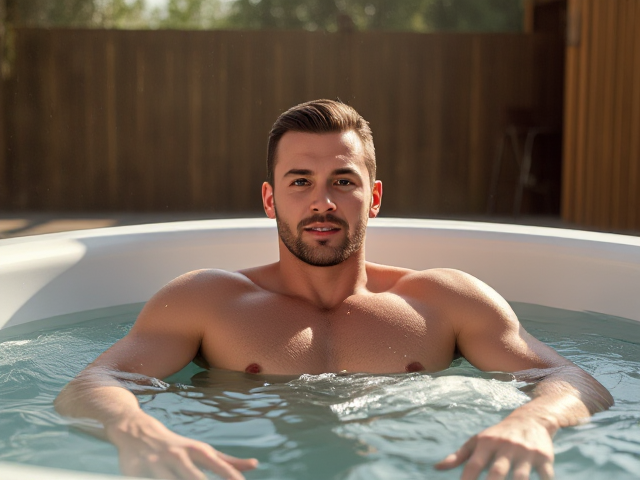 Football player inside a hot tub