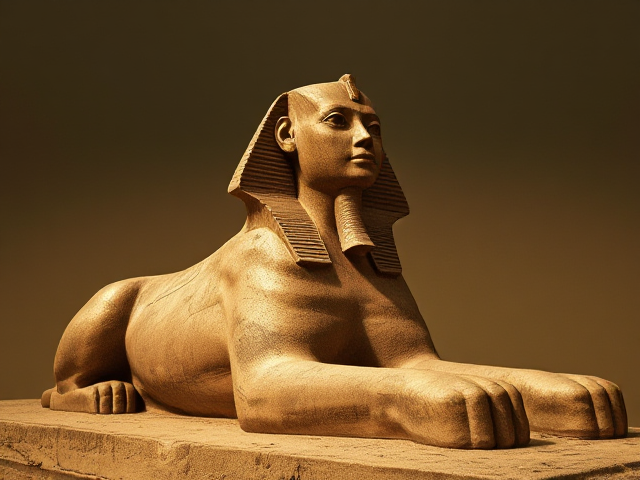 create an image that conveys this idea with a mysterious style : the sphinx in ancient Egyptian literature and ancient Egyptian mythology