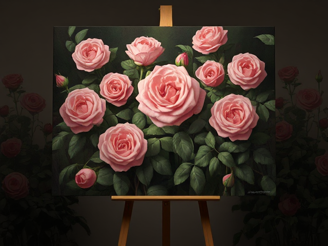 Dead rose garden, realistic painting on a stand with good lighting