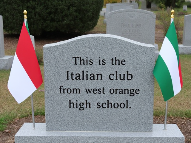 The following text written on a gravestone with italian flags "This is the Italian club from west orange high school"