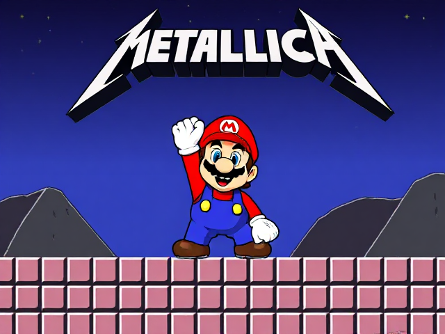 Super Mario NES game with members of Metallica in place of Mario