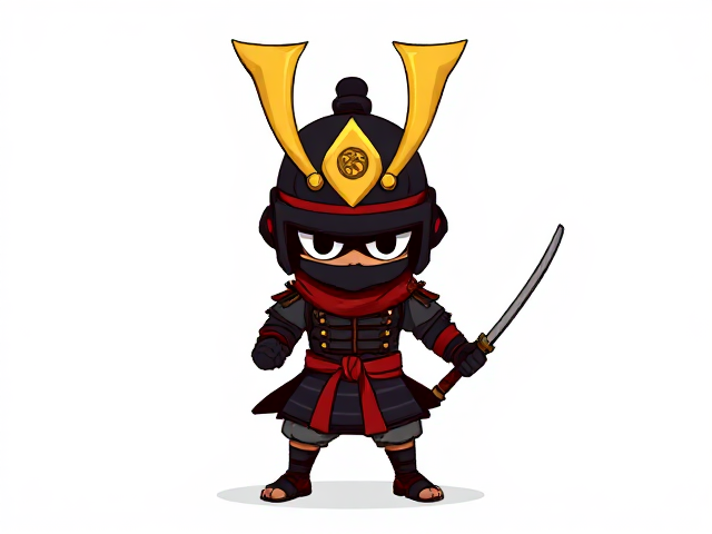 cartoonish 8 bit samurai against a blank white background