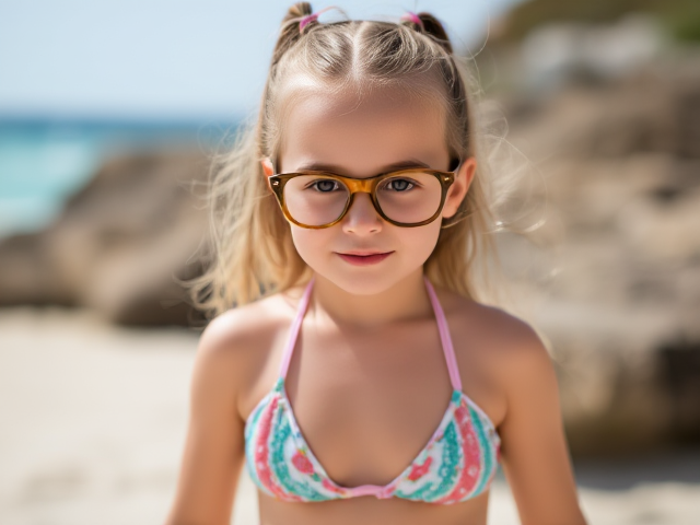 Little girl in a bikini glasses