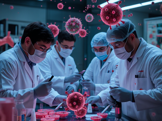 group of scientists in war with bacteria