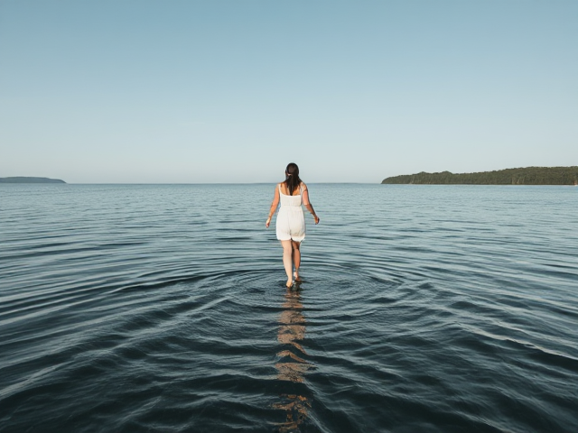 Woman walking on water back