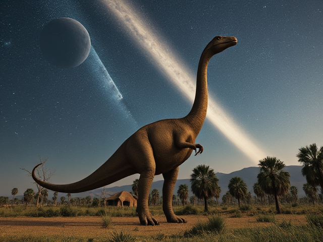 Brachiosaurus Standing up as a meteor kills the dinosaur