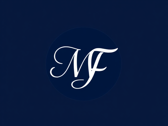 Crée moi un logo d'une marque de bijouterie avec le M et F ecriture ronde qui s'enlacent.
dans les couleur bleu nuit et blanc