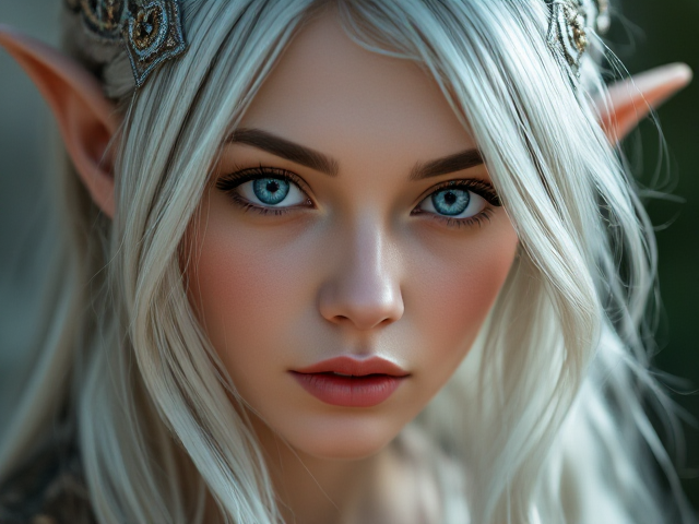 A beautiful elf with silver hair, intricate, ethereal, highly detailed, enchanting, digital art by Alphonse Mucha and Wlop and Loish. Delicate floral filigree, shimmering light, masterpiece, backlighting, finely detailed mesmerizing eyes: 1.2, hdr, hyper-realistic, high definition.