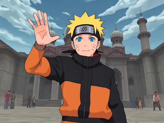 Animation of Naruto Uzumaki from Naruto protecting Masjid Aqsa
