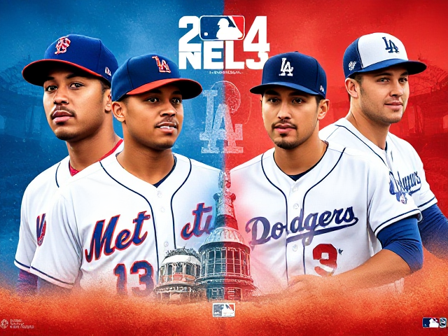 Create a poster for the 2024 NLCS (Mets Vs Dodgers) With Francisco Lindor, Pete Alonso, Mark Vientos, & Jose Iglesias on the Mets side of the poster. And Shohei Ohtani,,Teoscar Hernandez, Freddie Freeman, & Mookie Betts on the Dodgers side of the poster